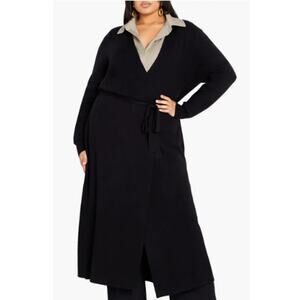 New CITY CHIC Women's Black Goldie Tie Waist Cardigan Size S/16